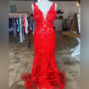 red jovani gown